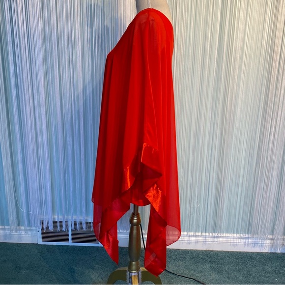 Red One Shoulder Sheer Drape Top - Picture 4 of 17
